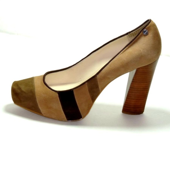 Calvin Klein Shoes - CALVIN KLEIN BROWN SUEDE FAT HEELS WOMENS PUMPS 9M
